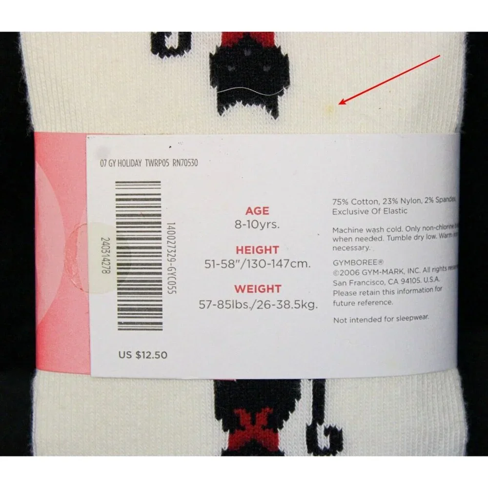 2007 Gymboree Glamour Kitty Tights sz 8-10 NWT Winter Cat with Red Bow